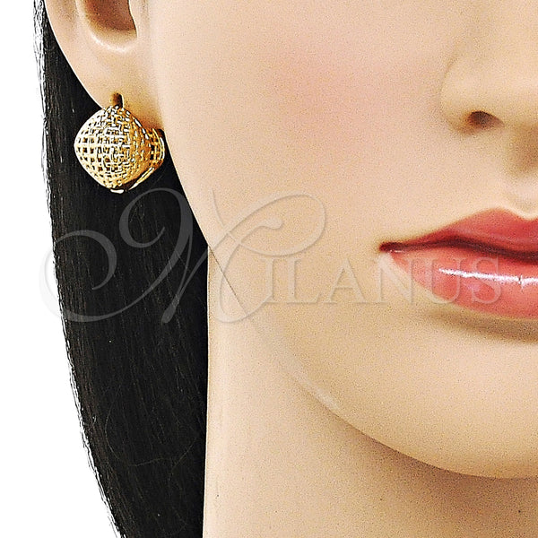 Gold Filled Hoop Earrings — Huggie Hoop Filigree Design Polished 02. — alternate product view — SKU 160341 | Oro Laminado aretes de aro — Huggie Hoop Filigree diseño pulido 02. — SKU 160341