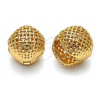 Oro Laminado Huggie Hoop, Gold Filled Style Filigree Design, Polished, Golden Finish, 02.195.0362.16