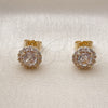 Oro Laminado Stud Earring, Gold Filled Style Cluster Design, with White Cubic Zirconia, Polished, Golden Finish, 02.195.0365