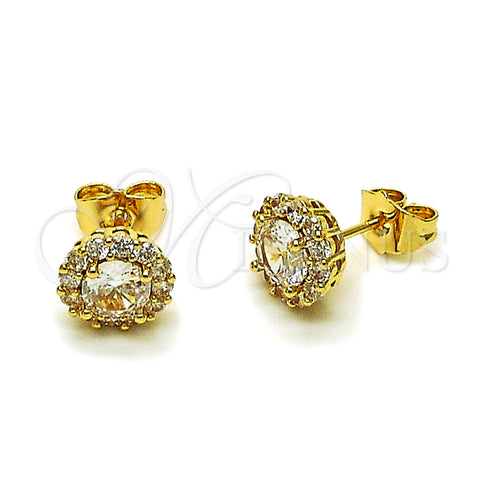 Oro Laminado Stud Earring, Gold Filled Style Cluster Design, with White Cubic Zirconia, Polished, Golden Finish, 02.195.0365