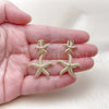 Oro Laminado Stud Earring, Gold Filled Style Star Design, Diamond Cutting Finish, Golden Finish, 02.163.0389