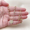 Oro Laminado Thin Rosary, Gold Filled Style Guadalupe and Crucifix Design, with White Cubic Zirconia, Polished, Golden Finish, 09.213.0065.24