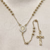 Oro Laminado Thin Rosary, Gold Filled Style Guadalupe and Crucifix Design, with White Cubic Zirconia, Polished, Golden Finish, 09.213.0065.24