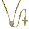 Oro Laminado Thin Rosary, Gold Filled Style Guadalupe and Crucifix Design, with White Cubic Zirconia, Polished, Golden Finish, 09.213.0065.24