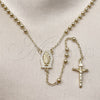 Oro Laminado Thin Rosary, Gold Filled Style Guadalupe and Ball Design, with White Cubic Zirconia, Polished, Golden Finish, 09.213.0066.24