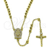 Oro Laminado Thin Rosary, Gold Filled Style Guadalupe and Ball Design, with White Cubic Zirconia, Polished, Golden Finish, 09.213.0066.24