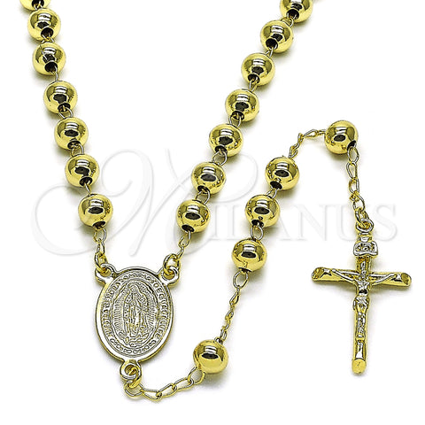 Oro Laminado Medium Rosary, Gold Filled Style Guadalupe and Crucifix Design, Polished, Golden Finish, 09.213.0067.24