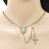 Oro Laminado Thin Rosary, Gold Filled Style Guadalupe and Ball Design, with White Cubic Zirconia, Polished, Golden Finish, 09.213.0068.24