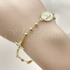 Oro Laminado Fancy Bracelet, Gold Filled Style Guadalupe and Crucifix Design, Polished, Golden Finish, 03.213.0359.08 (04 MM Thickness, 8 Inches Length)