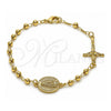 Oro Laminado Fancy Bracelet, Gold Filled Style Guadalupe and Crucifix Design, Polished, Golden Finish, 03.213.0359.08 (04 MM Thickness, 8 Inches Length)