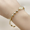 Oro Laminado Fancy Bracelet, Gold Filled Style Guadalupe and Crucifix Design, Polished, Golden Finish, 03.213.0360.08 (06 MM Thickness, 9 Inches Length)