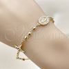 Oro Laminado Fancy Bracelet, Gold Filled Style Guadalupe and Crucifix Design, with White Cubic Zirconia, Diamond Cutting Finish, Golden Finish, 03.213.0361.07 (04 MM Thickness, 8 Inches Length)
