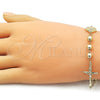 Oro Laminado Fancy Bracelet, Gold Filled Style San Benito and Crucifix Design, Polished, Golden Finish, 03.213.0362.08 (06 MM Thickness, 9 Inches Length)