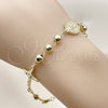 Oro Laminado Fancy Bracelet, Gold Filled Style San Benito and Crucifix Design, Polished, Golden Finish, 03.213.0362.08 (06 MM Thickness, 9 Inches Length)