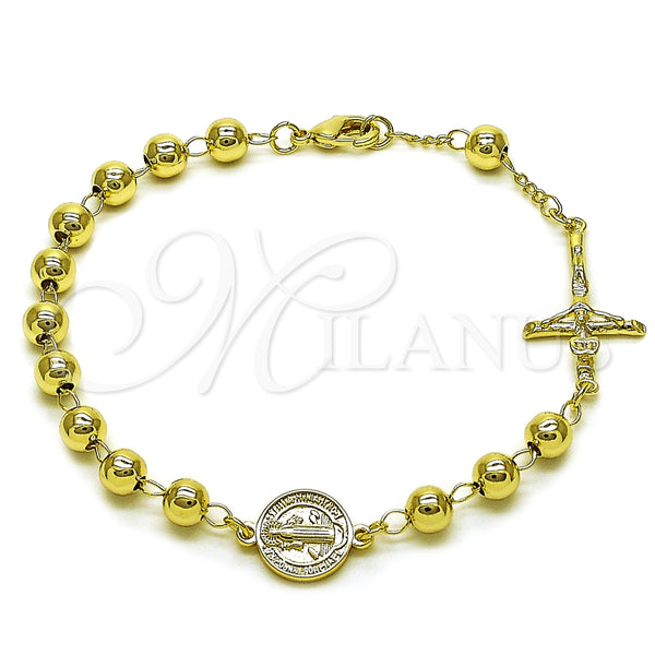 Gold Filled Bracelet — Fancy Bracelet San Benito and Crucifix Design Polished — main product view — SKU 160363 | Oro Laminado brazalete — elegante Bracelet San Benito and Crucifix diseño pulido — SKU 160363
