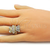 Oro Laminado Multi Stone Ring, Gold Filled Style Teddy Bear and Baguette Design, with White Cubic Zirconia and White Micro Pave, Polished, Golden Finish, 01.284.0108 (One size fits all)