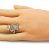 Oro Laminado Multi Stone Ring, Gold Filled Style Teddy Bear and Baguette Design, with Garnet Cubic Zirconia and White Micro Pave, Polished, Golden Finish, 01.284.0108.1 (One size fits all)