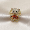 Oro Laminado Multi Stone Ring, Gold Filled Style Teddy Bear and Baguette Design, with Garnet Cubic Zirconia and White Micro Pave, Polished, Golden Finish, 01.284.0108.1 (One size fits all)