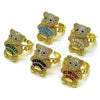 Oro Laminado Multi Stone Ring, Gold Filled Style Teddy Bear and Baguette Design, with Turquoise Cubic Zirconia and White Micro Pave, Polished, Golden Finish, 01.284.0108.2 (One size fits all)