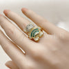 Oro Laminado Multi Stone Ring, Gold Filled Style Teddy Bear and Baguette Design, with Green Cubic Zirconia and White Micro Pave, Polished, Golden Finish, 01.284.0108.3 (One size fits all)