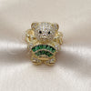 Oro Laminado Multi Stone Ring, Gold Filled Style Teddy Bear and Baguette Design, with Green Cubic Zirconia and White Micro Pave, Polished, Golden Finish, 01.284.0108.3 (One size fits all)