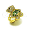 Oro Laminado Multi Stone Ring, Gold Filled Style Teddy Bear and Baguette Design, with Green Cubic Zirconia and White Micro Pave, Polished, Golden Finish, 01.284.0108.3 (One size fits all)