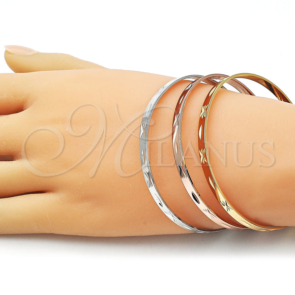 Gold Filled Jewelry — Trio Bangle Diamond Cutting Tricolor 07. 04 MM — alternate product view — SKU 160374 | Oro Laminado joyería — Trio Bangle Diamond Cutting Tricolor 07. 04 MM — SKU 160374