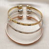 Oro Laminado Trio Bangle, Gold Filled Style Diamond Cutting Finish, Tricolor, 07.282.0044 (04 MM Thickness, One size fits all)