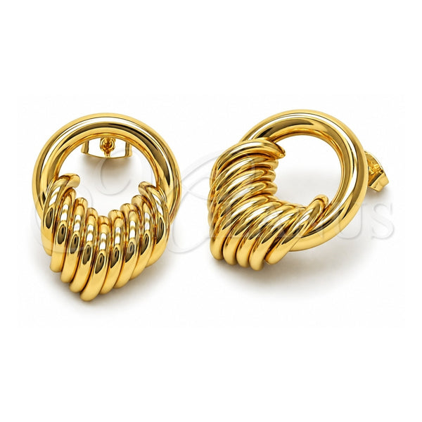 Oro Laminado Stud Earring, Gold Filled Style Hollow Design, Polished, Golden Finish, 02.282.0037