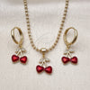 Oro Laminado Earring and Pendant Adult Set, Gold Filled Style Cherry Design, with White Micro Pave, Red Enamel Finish, Golden Finish, 10.282.0005