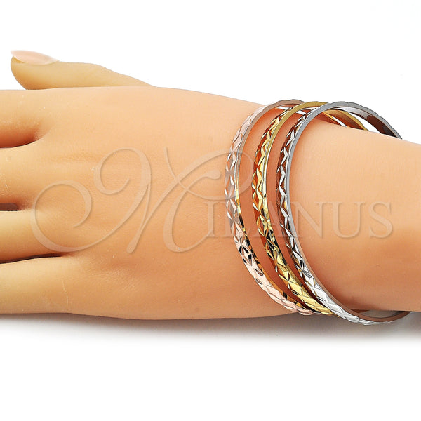 Gold Filled Jewelry — Trio Bangle Diamond Cutting Tricolor 07. 04 MM — alternate product view — SKU 160387 | Oro Laminado joyería — Trio Bangle Diamond Cutting Tricolor 07. 04 MM — SKU 160387