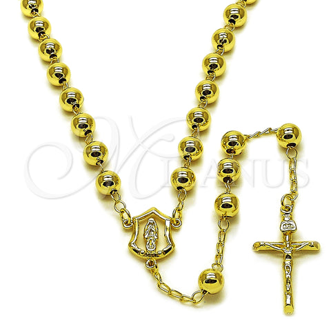 Oro Laminado Medium Rosary, Gold Filled Style Guadalupe and Crucifix Design, Polished, Golden Finish, 09.213.0012.24
