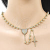 Oro Laminado Medium Rosary, Gold Filled Style Guadalupe and Crucifix Design, with White Micro Pave, Polished, Golden Finish, 09.213.0069.24