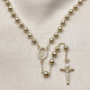 Oro Laminado Medium Rosary, Gold Filled Style Guadalupe and Crucifix Design, with White Cubic Zirconia, Polished, Golden Finish, 09.213.0070.24