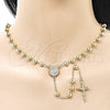 Oro Laminado Medium Rosary, Gold Filled Style Guadalupe and Crucifix Design, with White Cubic Zirconia, Polished, Golden Finish, 09.213.0071.24