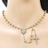 Oro Laminado Medium Rosary, Gold Filled Style Guadalupe and Crucifix Design, with White Cubic Zirconia, Polished, Golden Finish, 09.213.0071.24