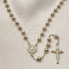 Oro Laminado Medium Rosary, Gold Filled Style Guadalupe and Crucifix Design, with White Cubic Zirconia, Polished, Golden Finish, 09.213.0071.24