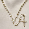 Oro Laminado Medium Rosary, Gold Filled Style Guadalupe and Crucifix Design, with White Cubic Zirconia, Polished, Golden Finish, 09.213.0071.24