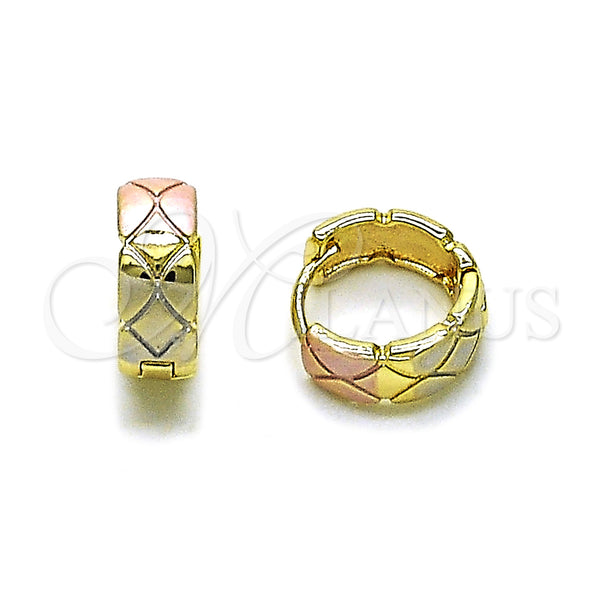 Gold Filled Hoop Earrings — Huggie Hoop Polished Tricolor 02. — main product view — SKU 160396 | Oro Laminado aretes de aro — Huggie Hoop pulido Tricolor 02. — SKU 160396