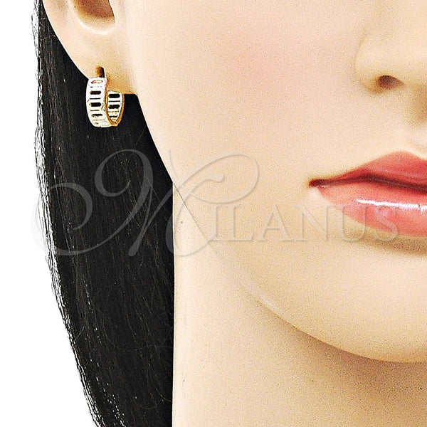Gold Filled Hoop Earrings — Huggie Hoop Polished Tricolor 02. — alternate product view — SKU 160398 | Oro Laminado aretes de aro — Huggie Hoop pulido Tricolor 02. — SKU 160398