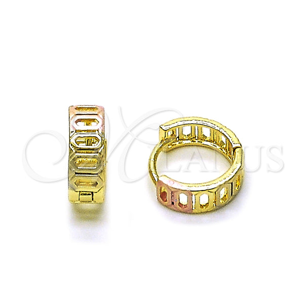 Gold Filled Hoop Earrings — Huggie Hoop Polished Tricolor 02. — main product view — SKU 160398 | Oro Laminado aretes de aro — Huggie Hoop pulido Tricolor 02. — SKU 160398