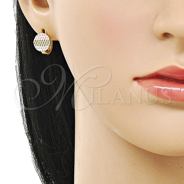 Gold Filled Hoop Earrings — Huggie Hoop Diamond Cutting Tricolor 02. — alternate product view — SKU 160399 | Oro Laminado aretes de aro — Huggie Hoop Diamond Cutting Tricolor 02. — SKU 160399
