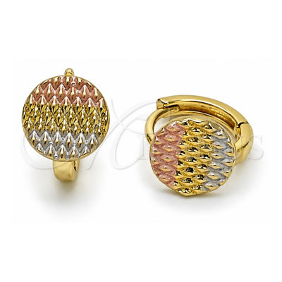 Oro Laminado Huggie Hoop, Gold Filled Style Diamond Cutting Finish, Tricolor, 02.213.0823.14