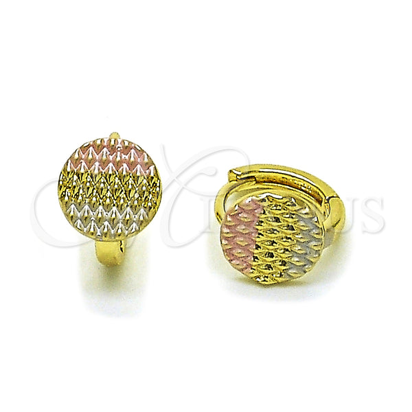 Gold Filled Hoop Earrings — Huggie Hoop Diamond Cutting Tricolor 02. — main product view — SKU 160399 | Oro Laminado aretes de aro — Huggie Hoop Diamond Cutting Tricolor 02. — SKU 160399