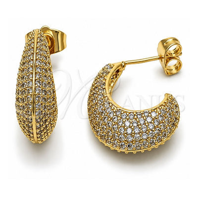 Oro Laminado Stud Earring, Gold Filled Style with White Cubic Zirconia, Polished, Golden Finish, 02.283.0290