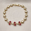 Oro Laminado Fancy Bracelet, Gold Filled Style Cherry and Ball Design, with Garnet and Green Cubic Zirconia, Polished, Golden Finish, 03.283.0475.07 (Thickness, 7 Inches Length)