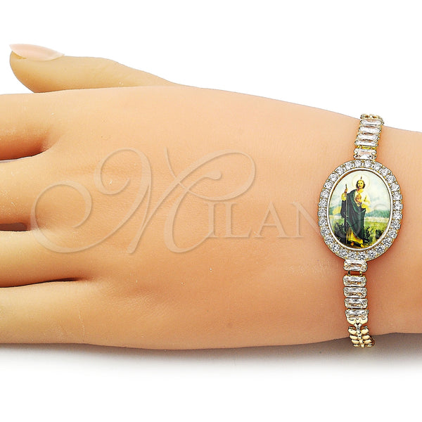Gold Filled Bracelet — Fancy Bracelet San Judas and Baguette Design with — alternate product view — SKU 160410 | Oro Laminado brazalete — elegante Bracelet San Judas and Baguette diseño with — SKU 160410