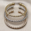 Oro Laminado Trio Bangle, Gold Filled Style Twist and Hollow Design, Polished, Tricolor, 07.170.0064 (Thickness, One size fits all)
