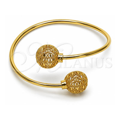 Oro Laminado Individual Bangle, Gold Filled Style Ball Design, Diamond Cutting Finish, Golden Finish, 07.170.0067 (Thickness, One size fits all)
