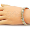 Oro Laminado Individual Bangle, Gold Filled Style Twist and Ball Design, Polished, Tricolor, 07.170.0068 (12 MM Thickness, One size fits all)